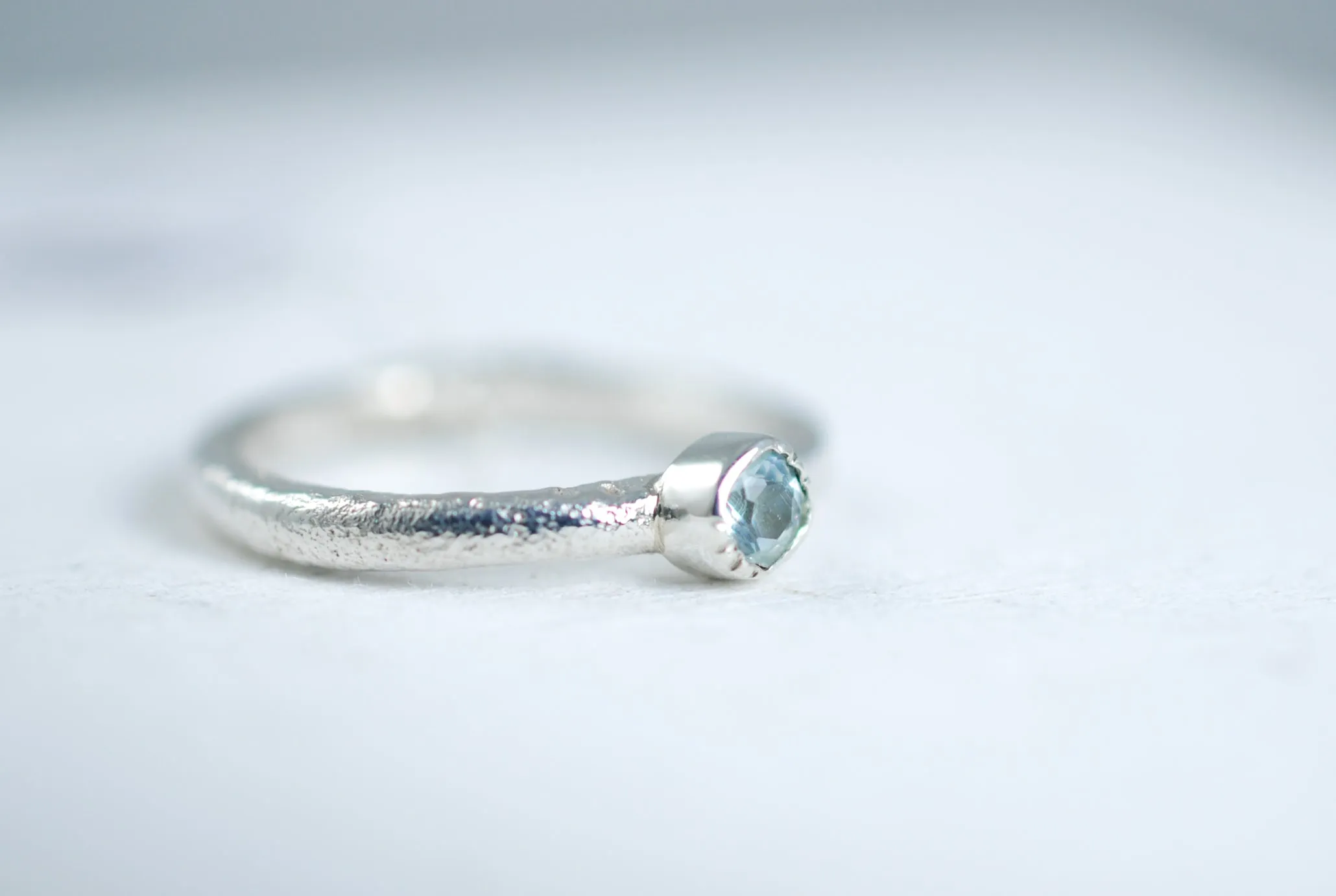 Aquamarine Bezel setting silver stacking ring
