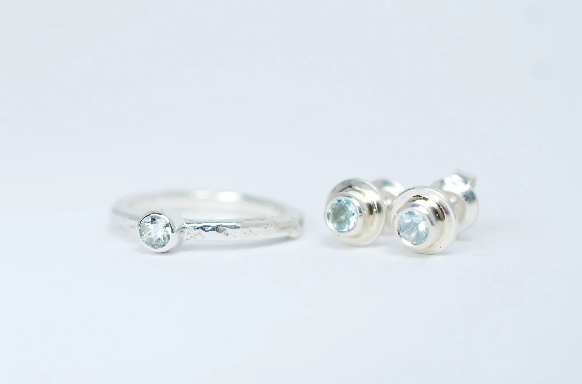 Aquamarine Bezel setting silver stacking ring