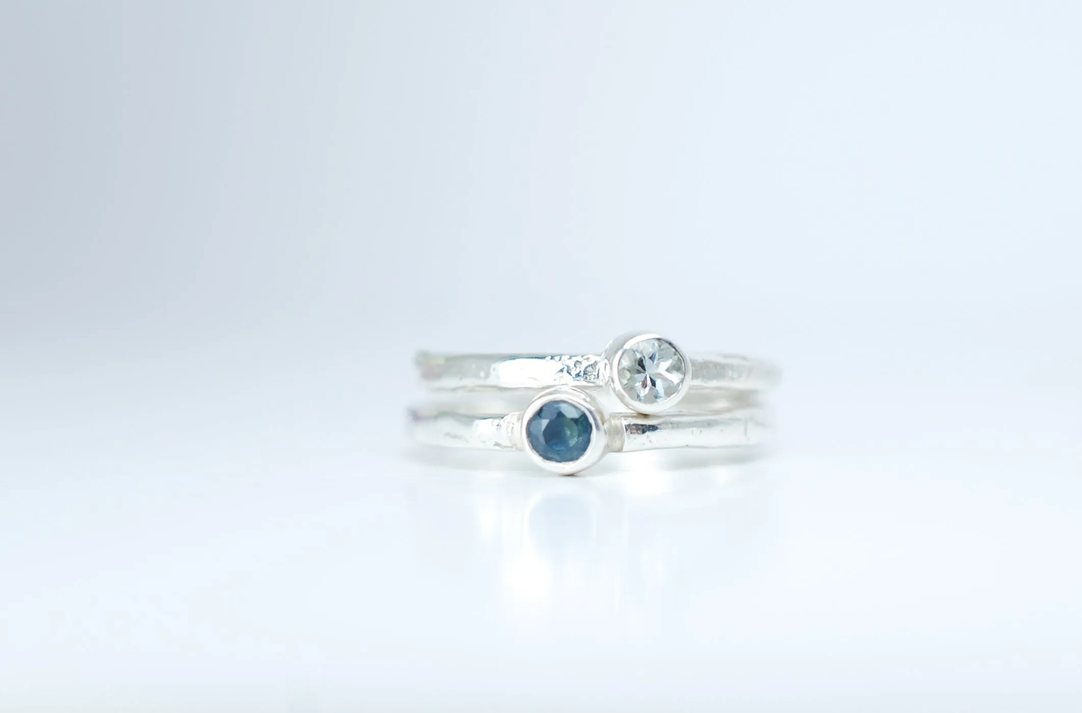 Aquamarine Bezel setting silver stacking ring