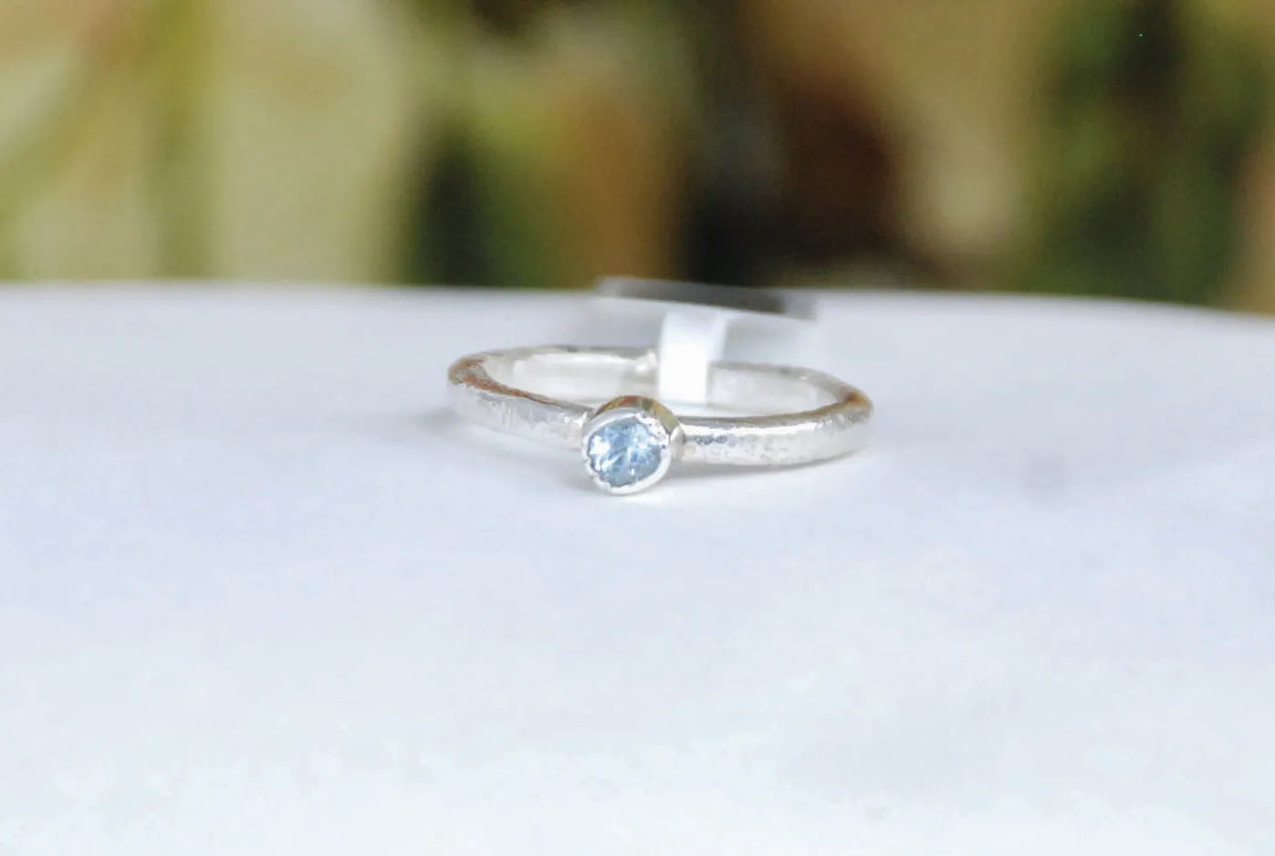 Aquamarine Bezel setting silver stacking ring