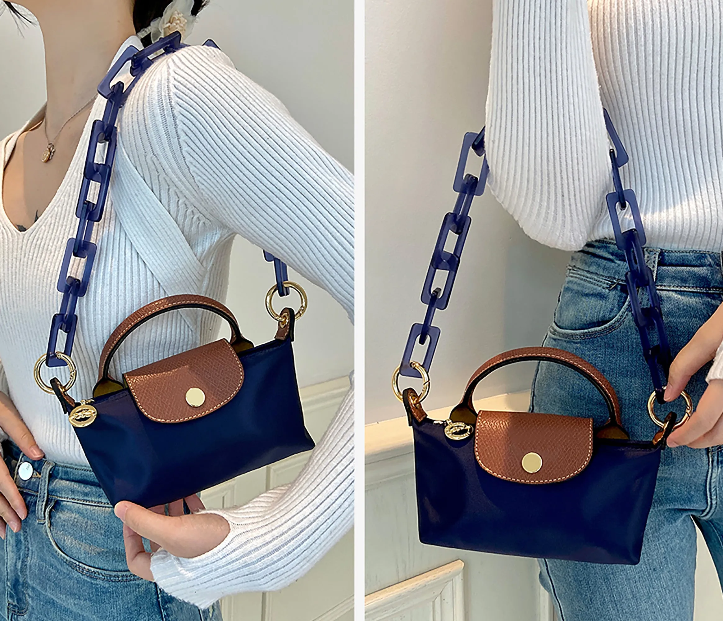 Bag transformation hand-held short chain accessories, resin handbag chain decoration strap