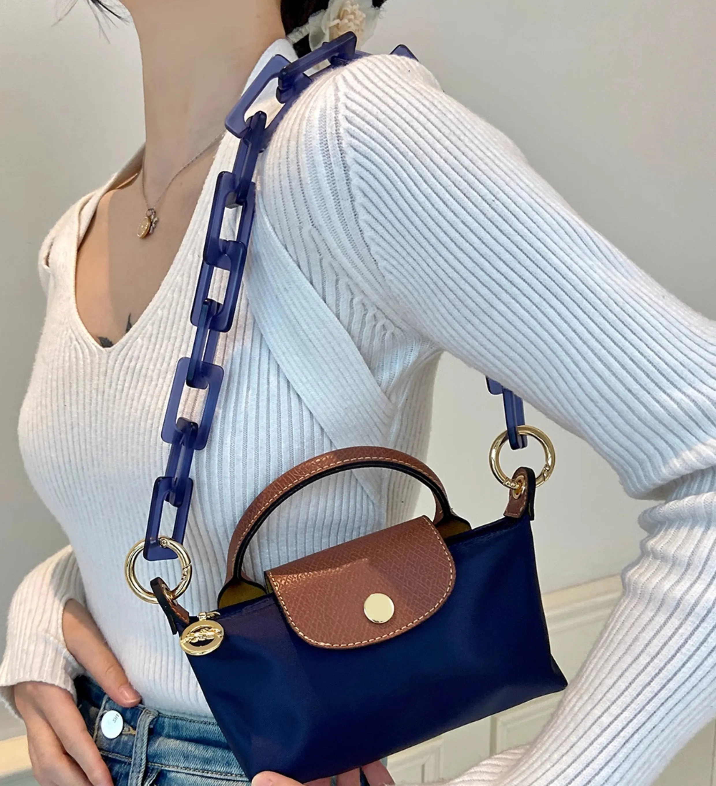 Bag transformation hand-held short chain accessories, resin handbag chain decoration strap