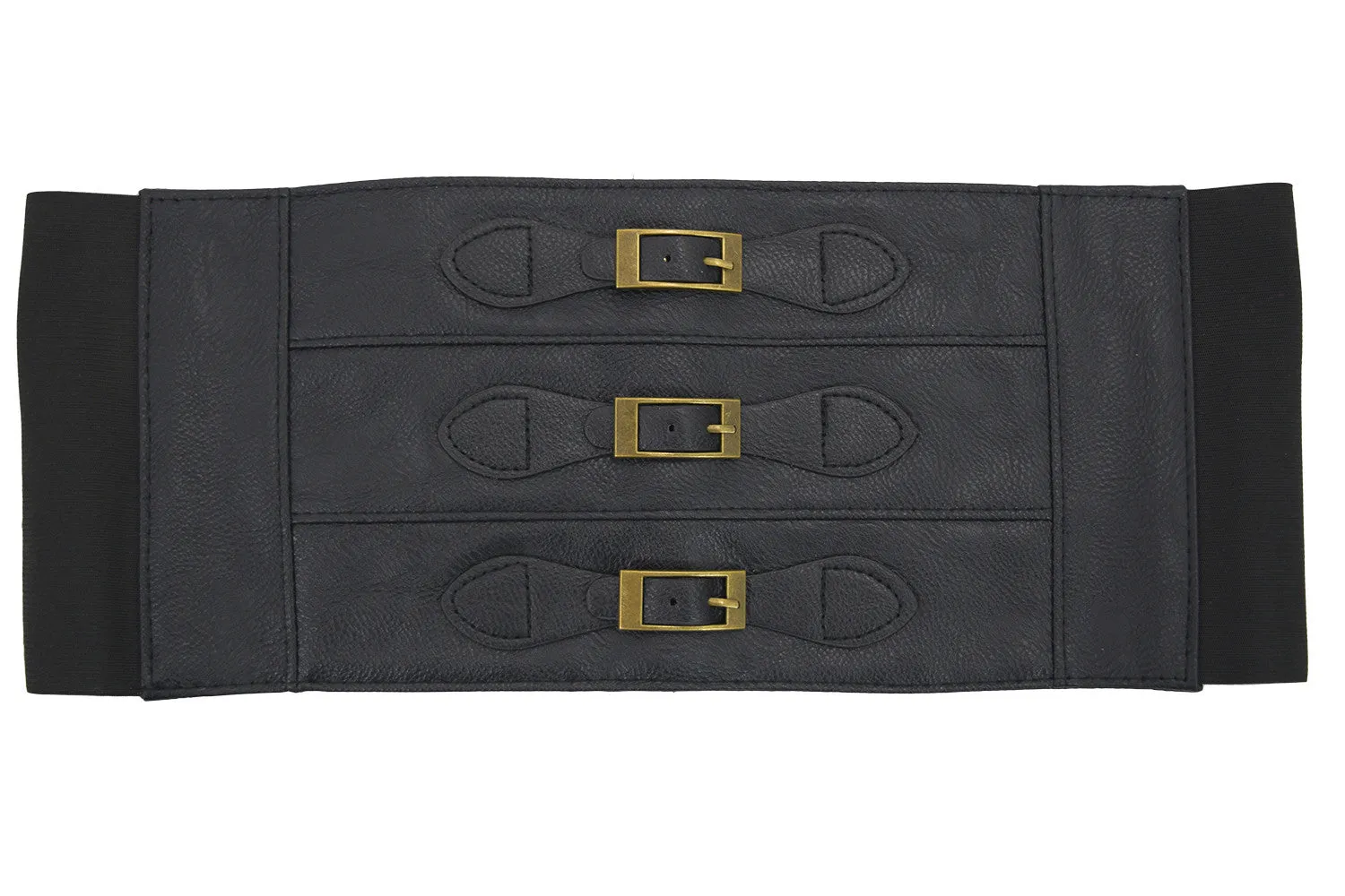 Banned Apparel Black Triple Buckle Wide Elastic Belt Waistband Cinch