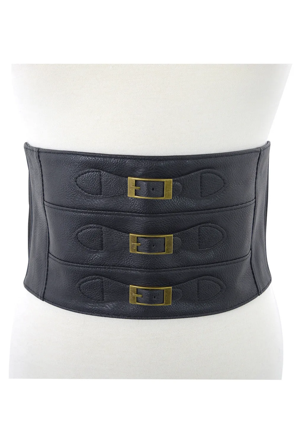 Banned Apparel Black Triple Buckle Wide Elastic Belt Waistband Cinch