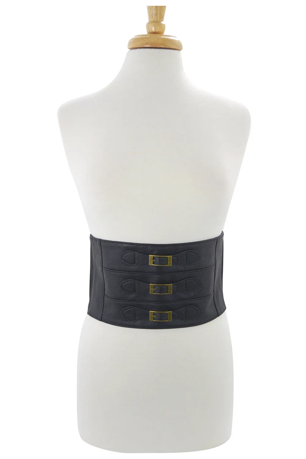 Banned Apparel Black Triple Buckle Wide Elastic Belt Waistband Cinch