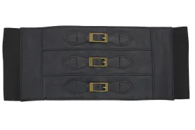 Banned Apparel Black Triple Buckle Wide Elastic Belt Waistband Cinch
