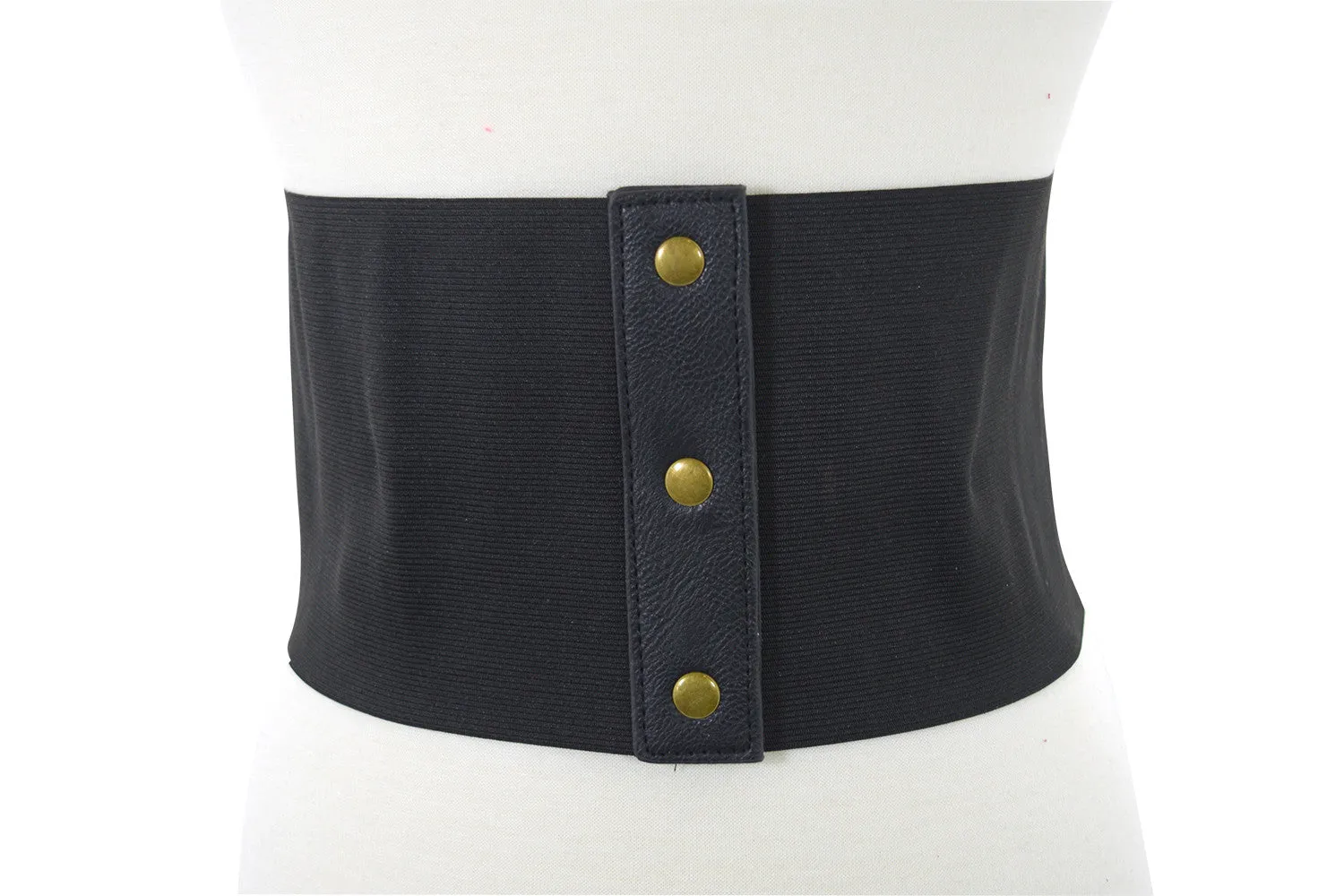 Banned Apparel Black Triple Buckle Wide Elastic Belt Waistband Cinch