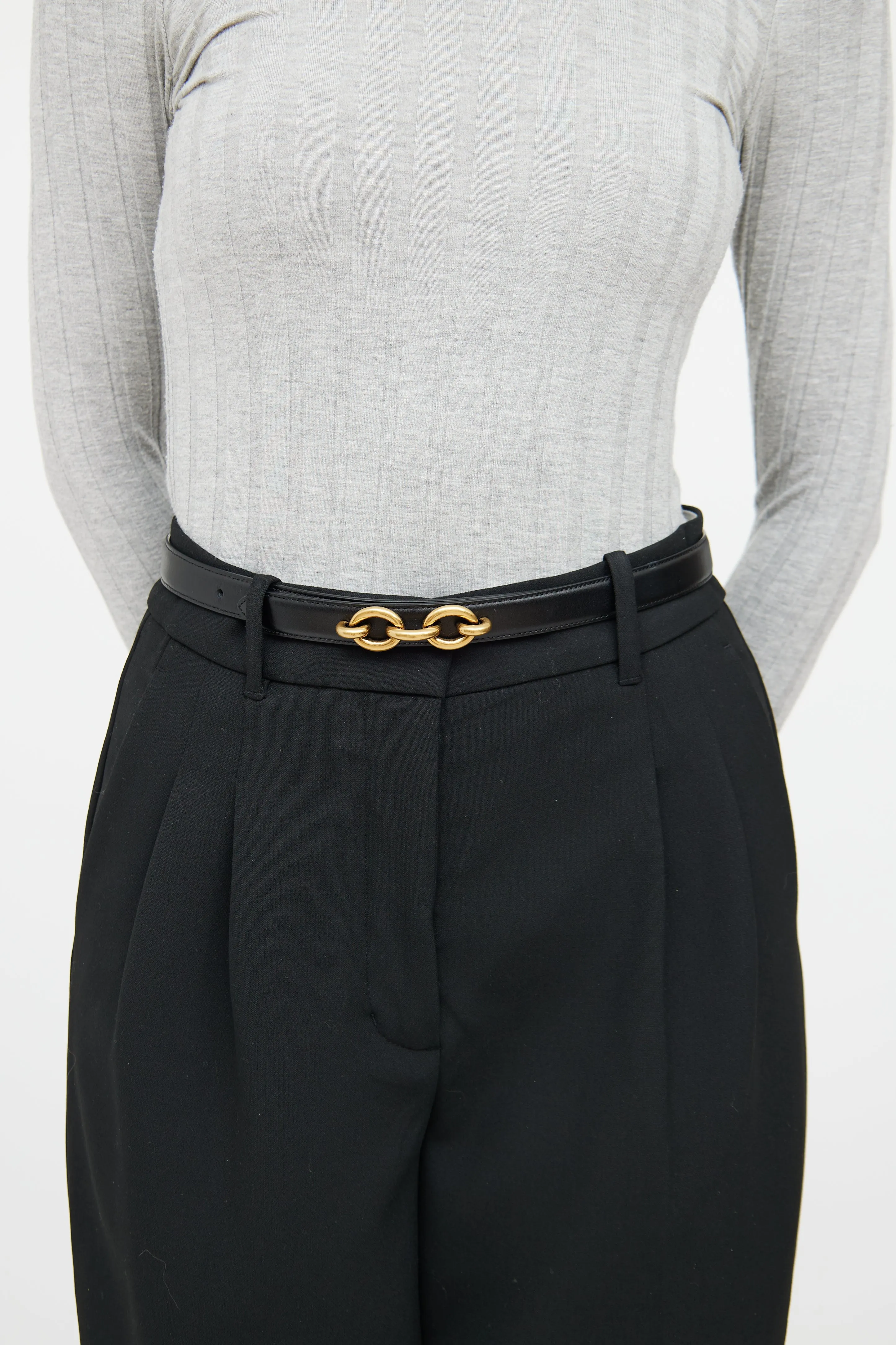 Black Leather Le Maillon Chain Belt