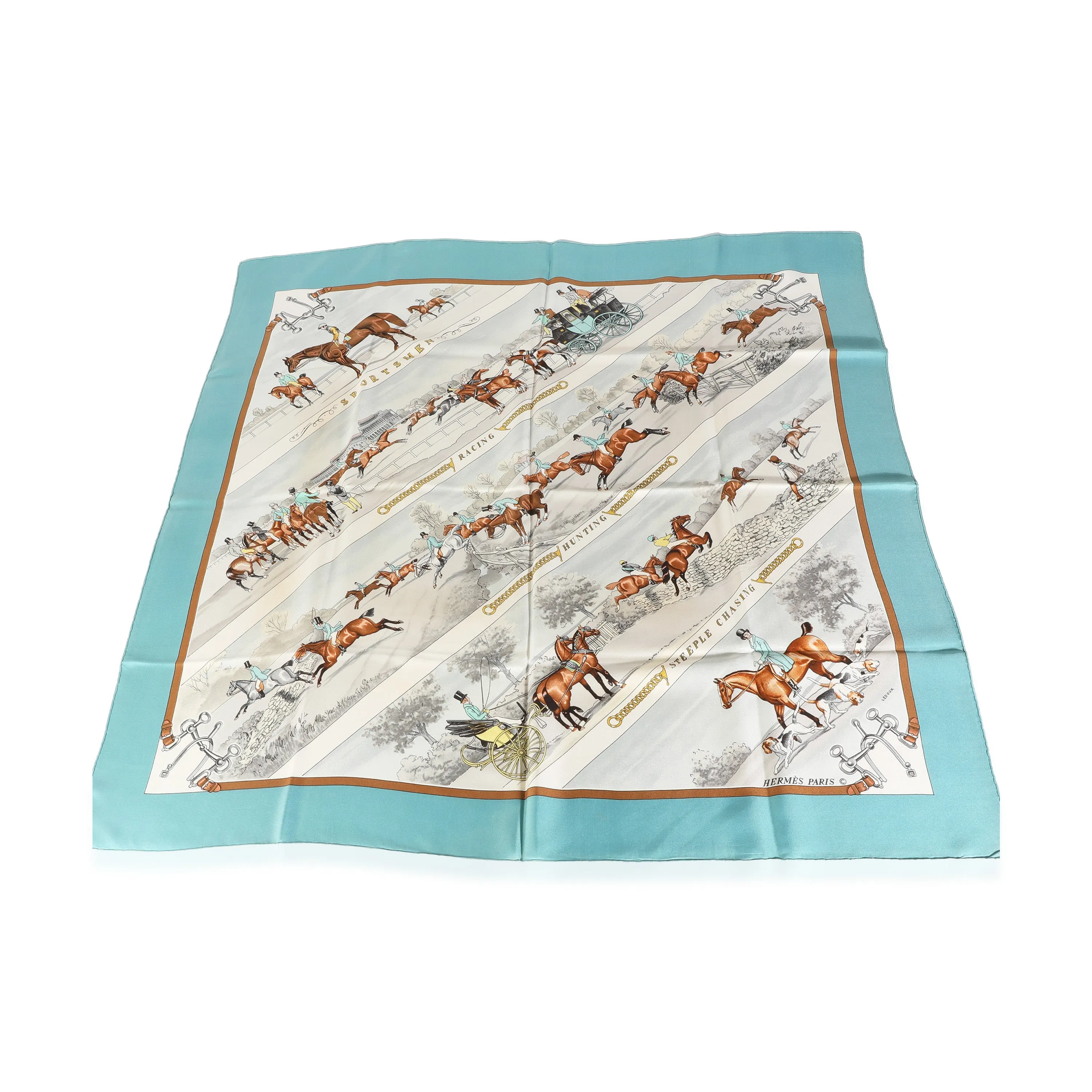 Blue Cream Silk Les Courses Scarf 90