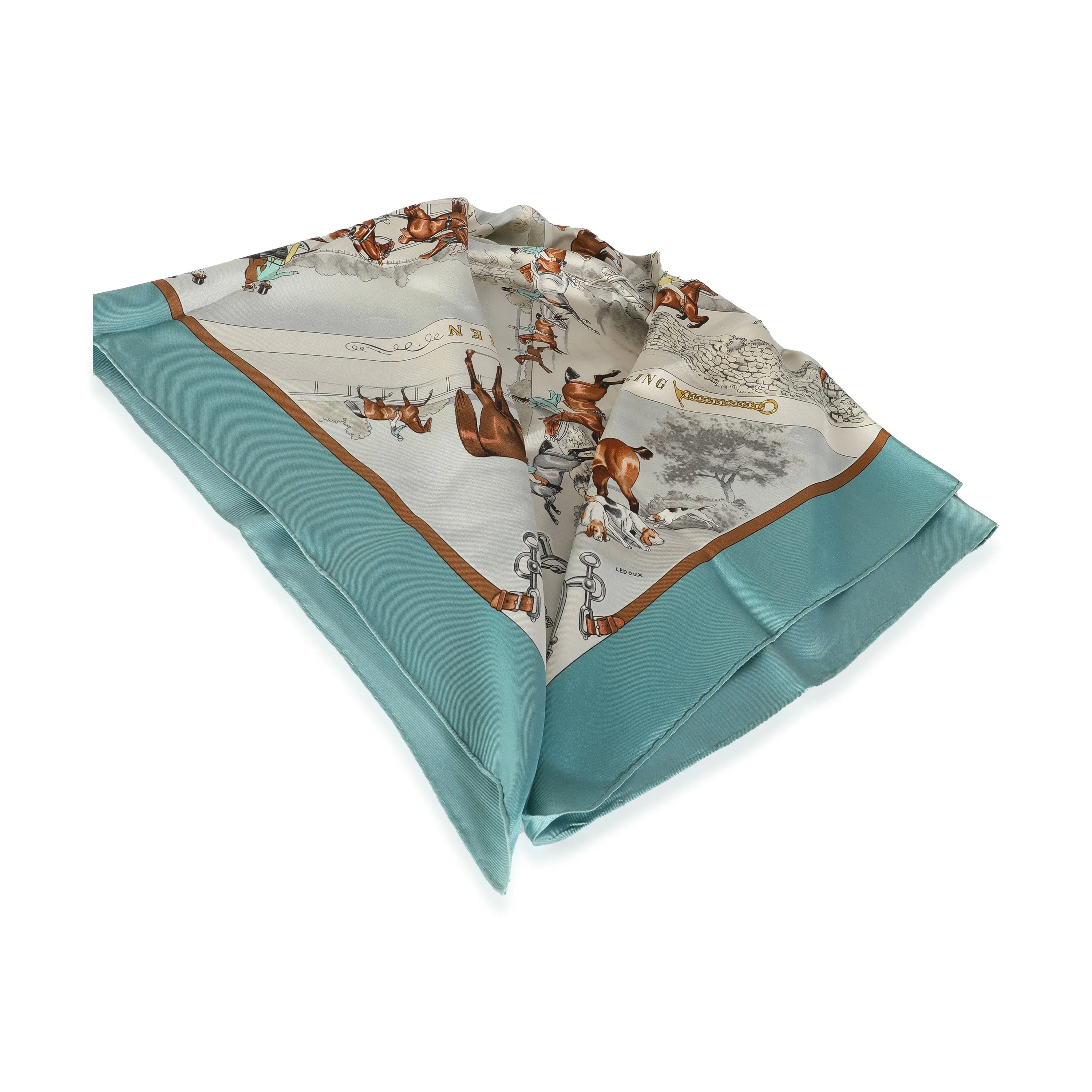 Blue Cream Silk Les Courses Scarf 90