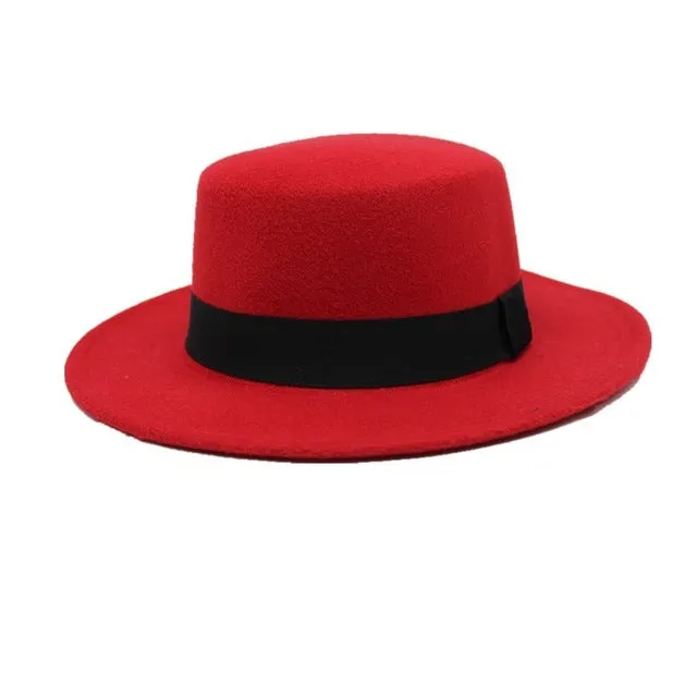Brand Wool Boater Flat Top Hats