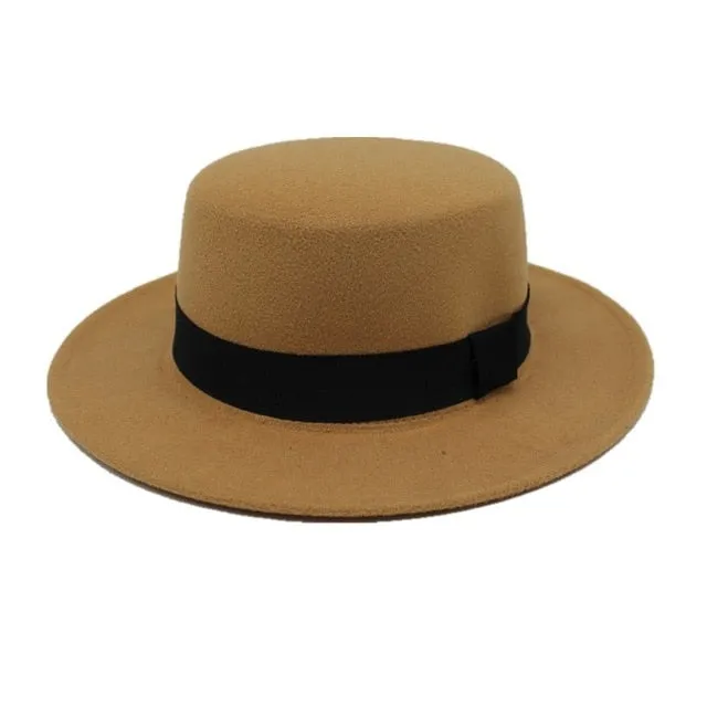Brand Wool Boater Flat Top Hats
