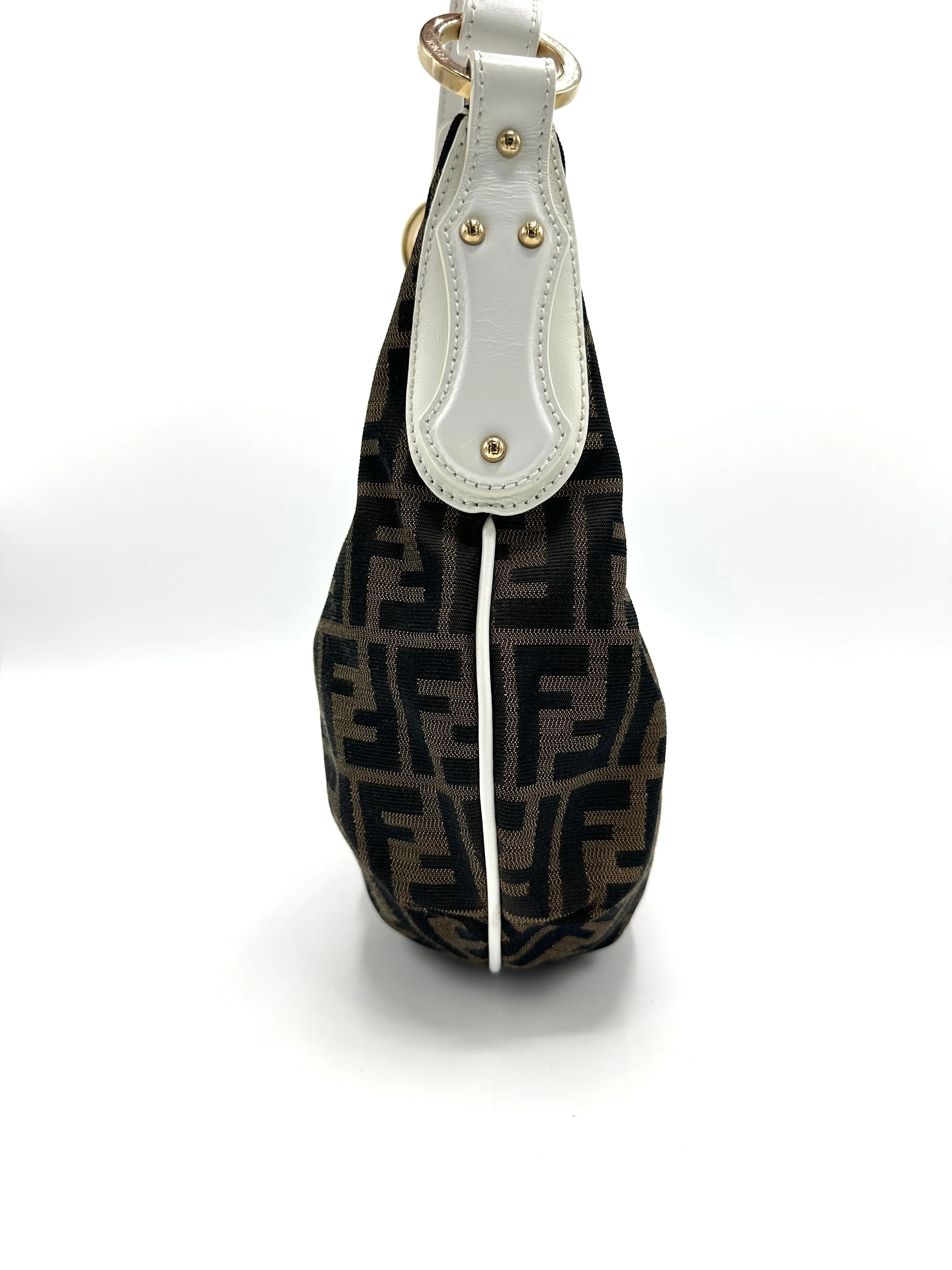 Brown Zucca White Leather Trimmed Chef Hobo