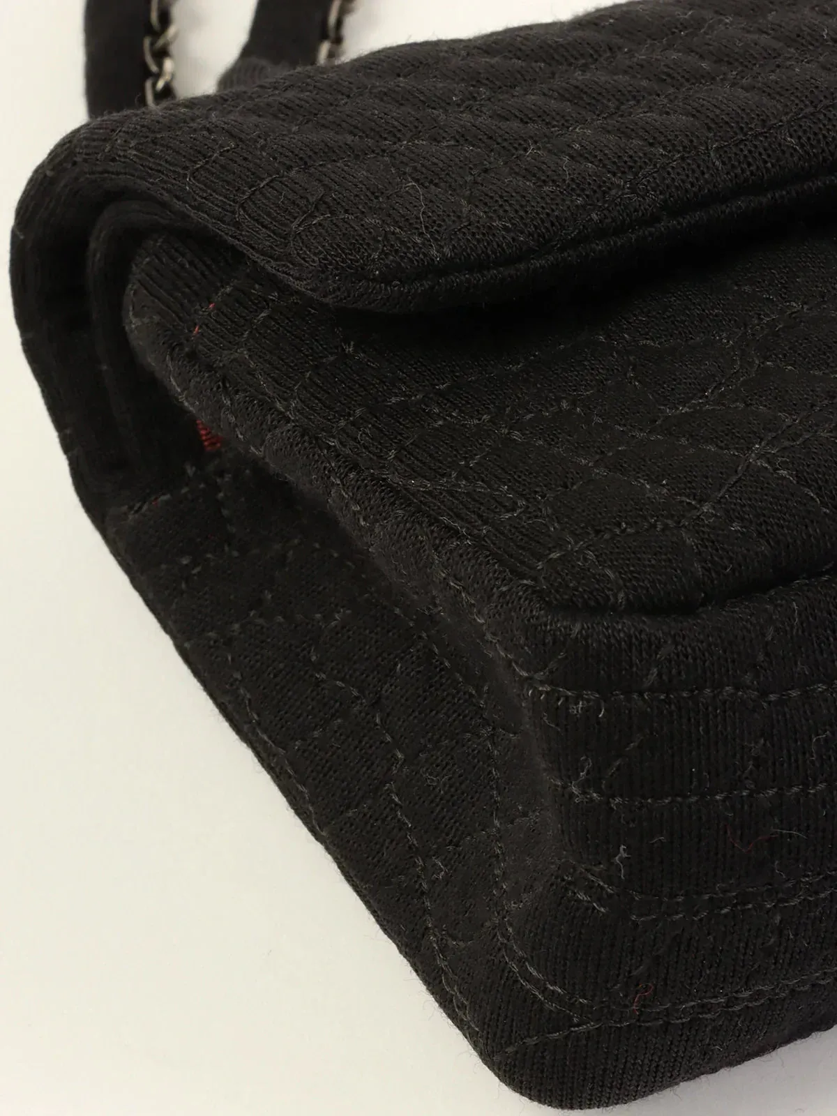 CHANEL Around 2007 Nmade Cotton Crocodile Stitch 2.55 Chain Shoulder Bag Black