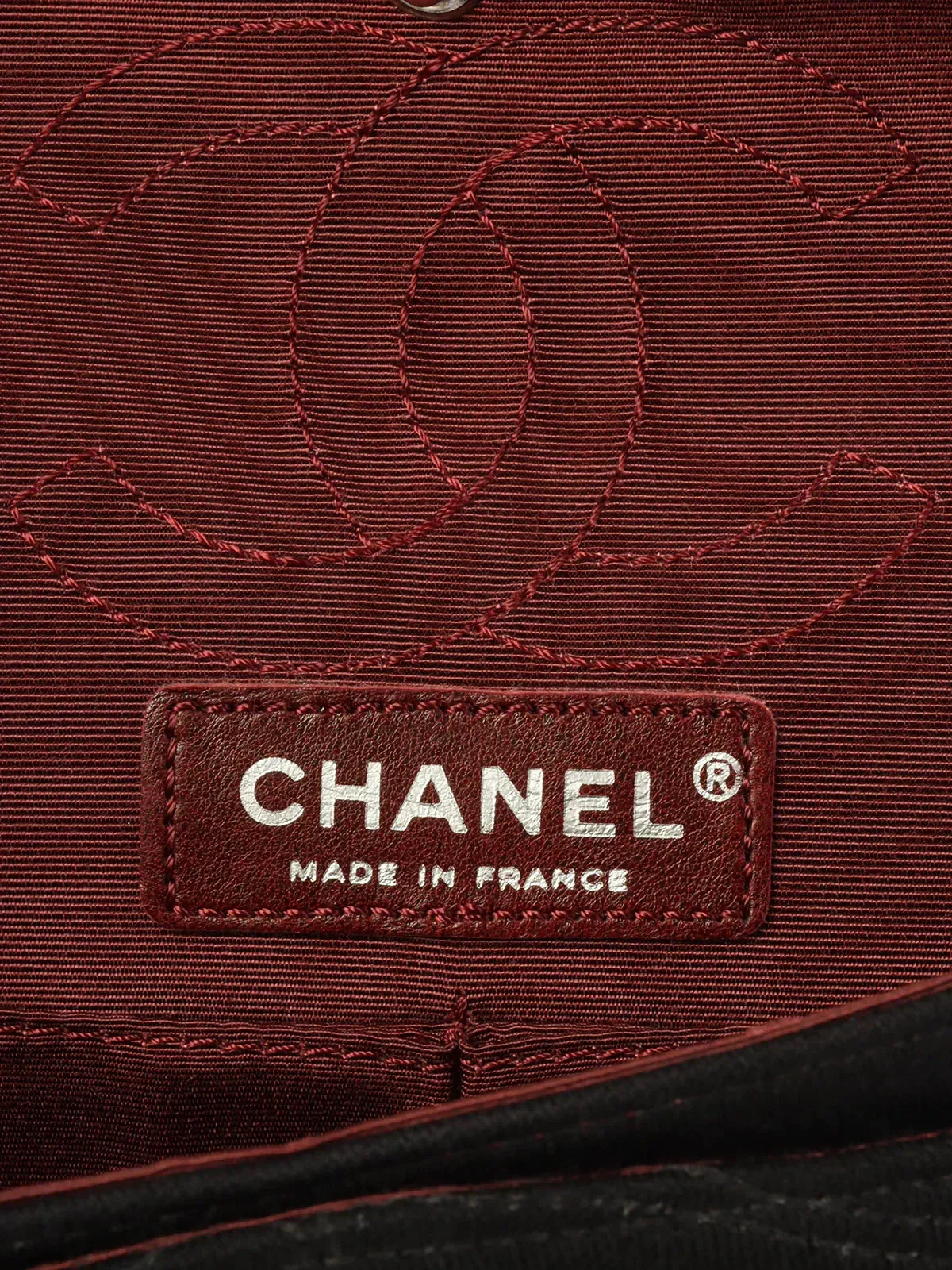 CHANEL Around 2007 Nmade Cotton Crocodile Stitch 2.55 Chain Shoulder Bag Black