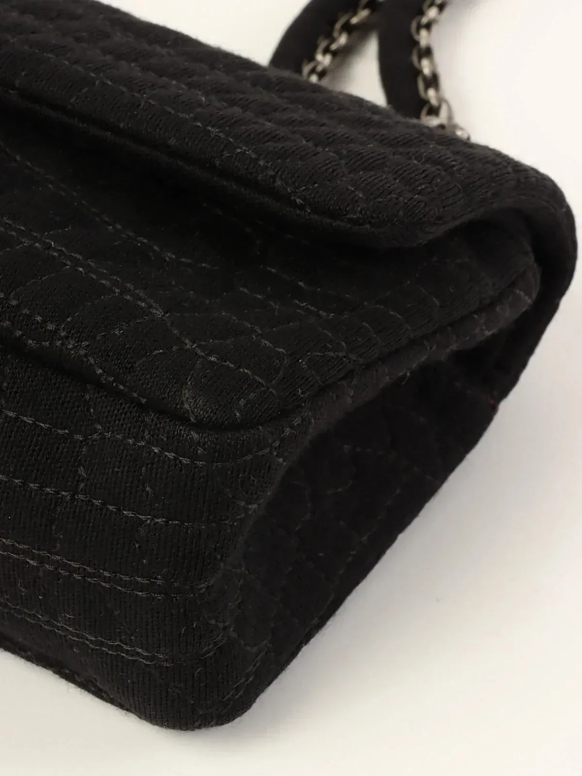 CHANEL Around 2007 Nmade Cotton Crocodile Stitch 2.55 Chain Shoulder Bag Black