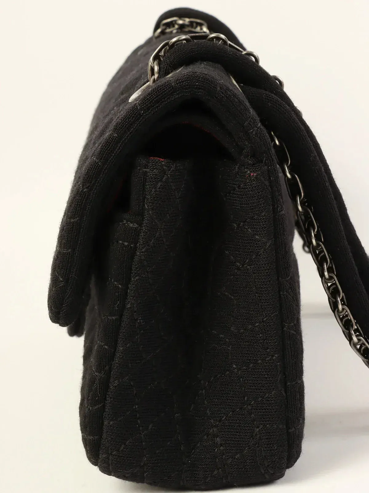 CHANEL Around 2007 Nmade Cotton Crocodile Stitch 2.55 Chain Shoulder Bag Black