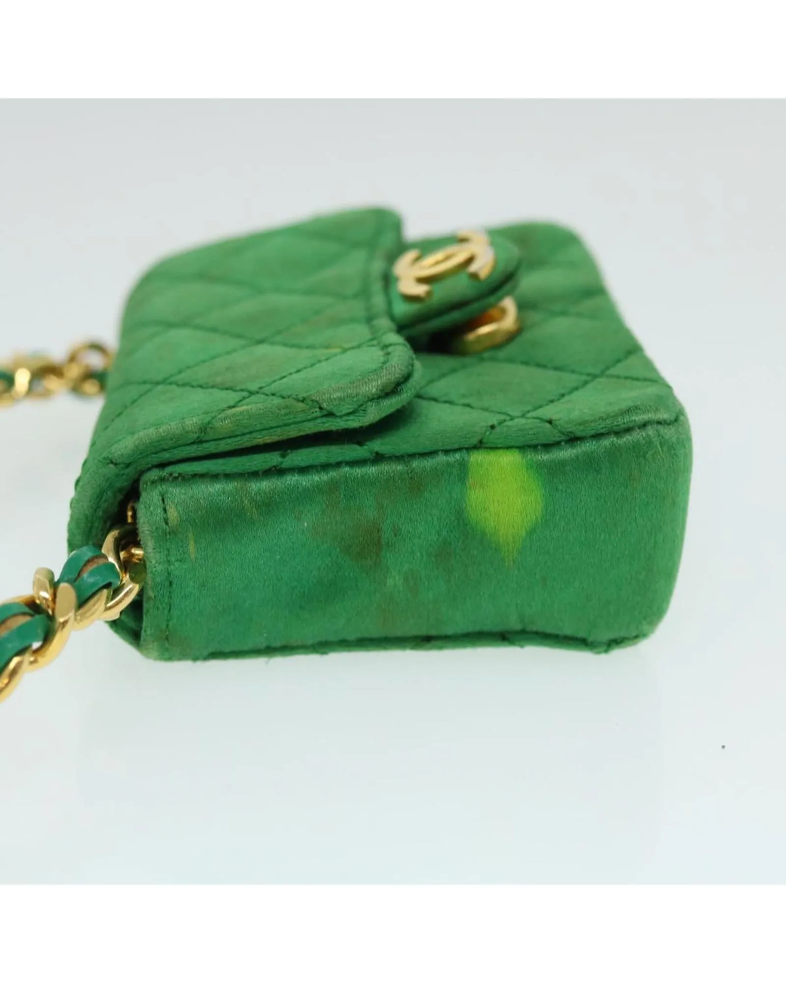 Chanel Mini 255 Flap Bag in Green Satin