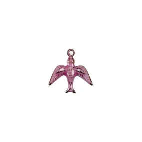 Charm, Small Swallow Bird 17mm, Enameled Brass Raspberry Pink, by Gardanne Beads (1 Piece)