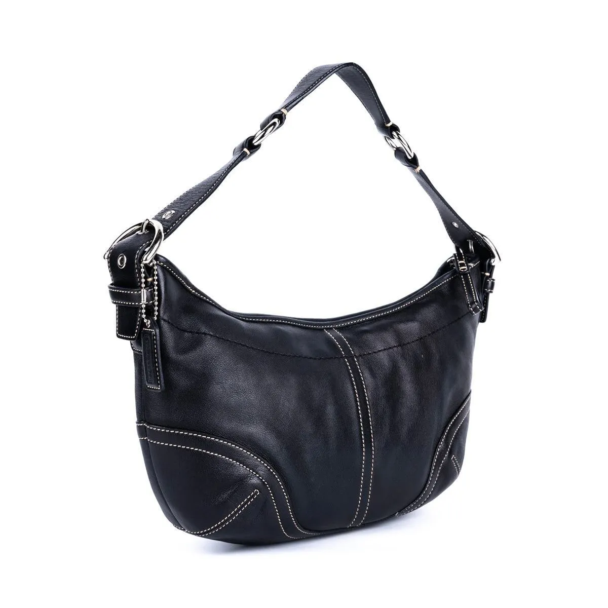 Coach Side Buckle Handle Hobo Bags Leather Black Colour For Women