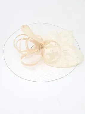 Cream Net Feather Disc Fascinator