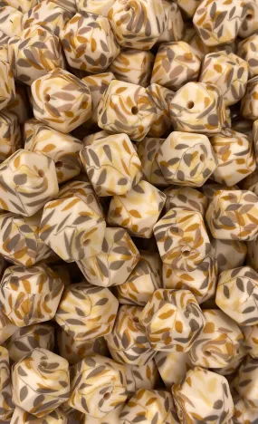 ***Discontinued*** Fall Leaves Printed 14mm Hexagon Bead