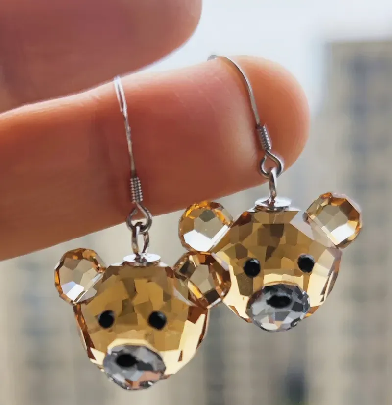 Kawaii Teddy Bear Crystal Necklace & Earrings