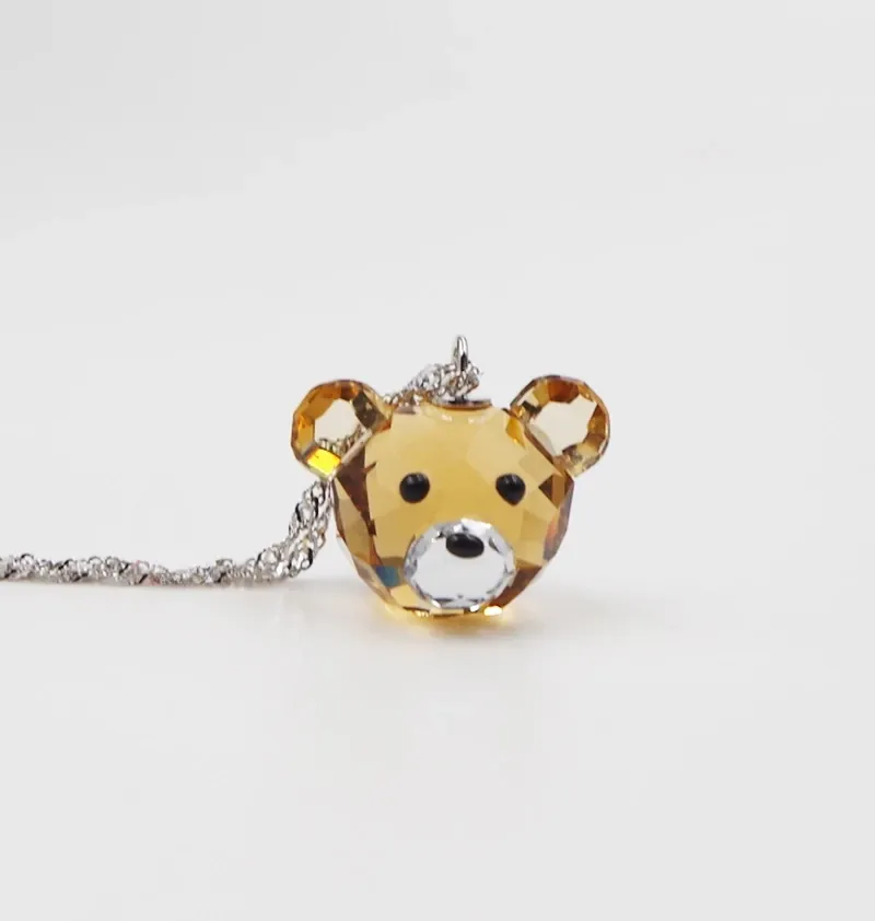 Kawaii Teddy Bear Crystal Necklace & Earrings