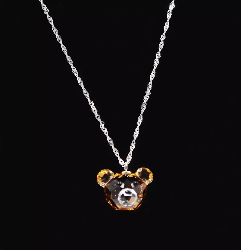 Kawaii Teddy Bear Crystal Necklace & Earrings