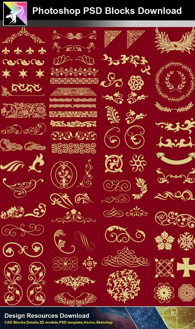 【Photoshop PSD Blocks】Gold Decorative Borders 1