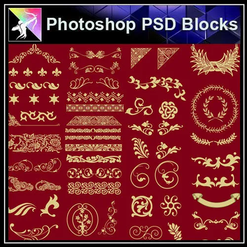 【Photoshop PSD Blocks】Gold Decorative Borders 1