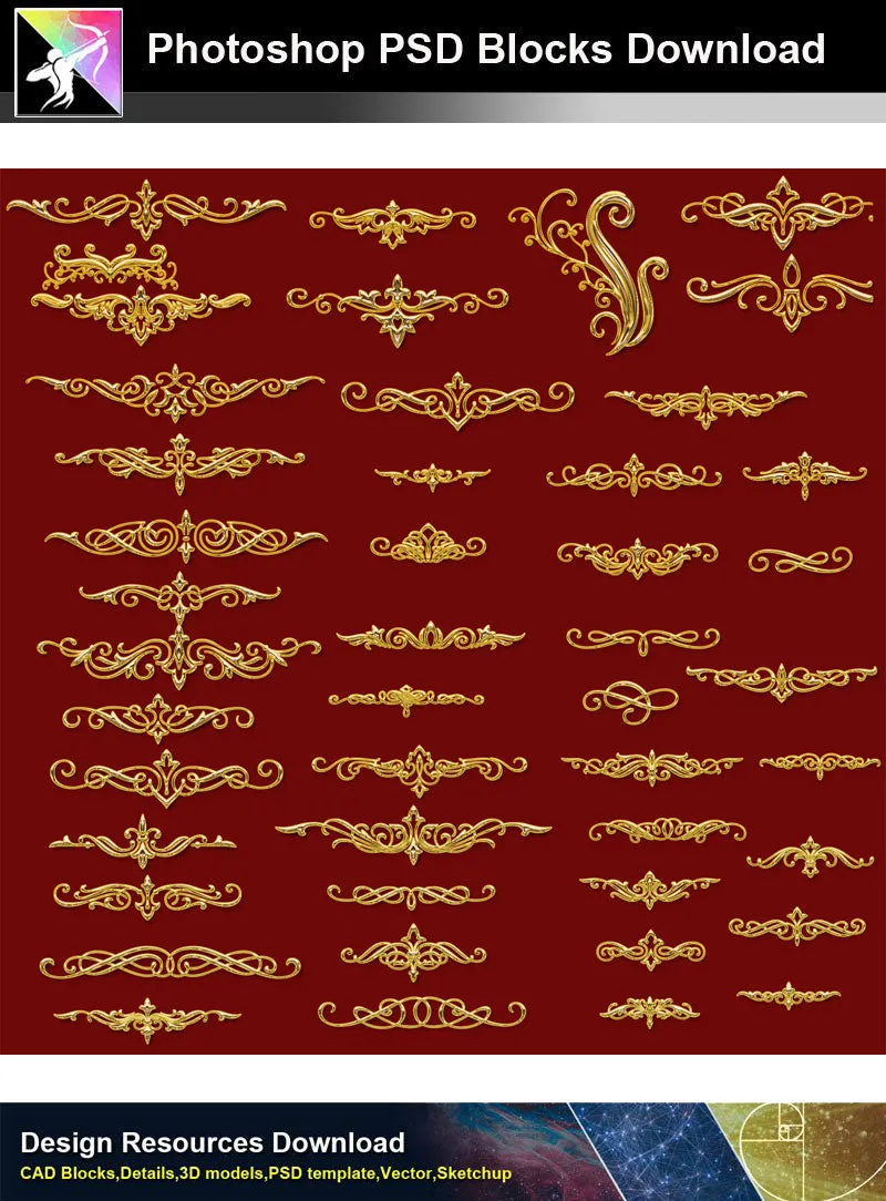 【Photoshop PSD Blocks】Gold Decorative Borders 2
