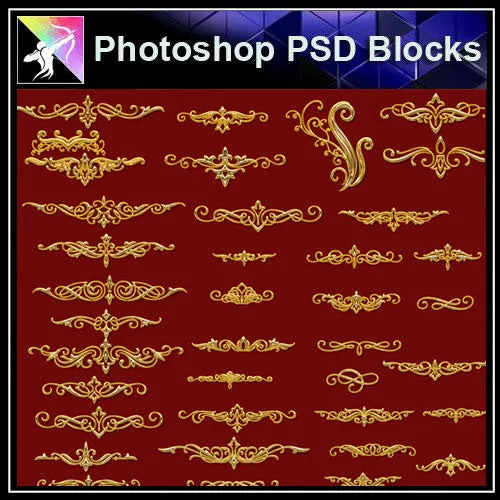 【Photoshop PSD Blocks】Gold Decorative Borders 2