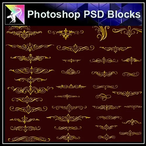 【Photoshop PSD Blocks】Gold Decorative Borders 3