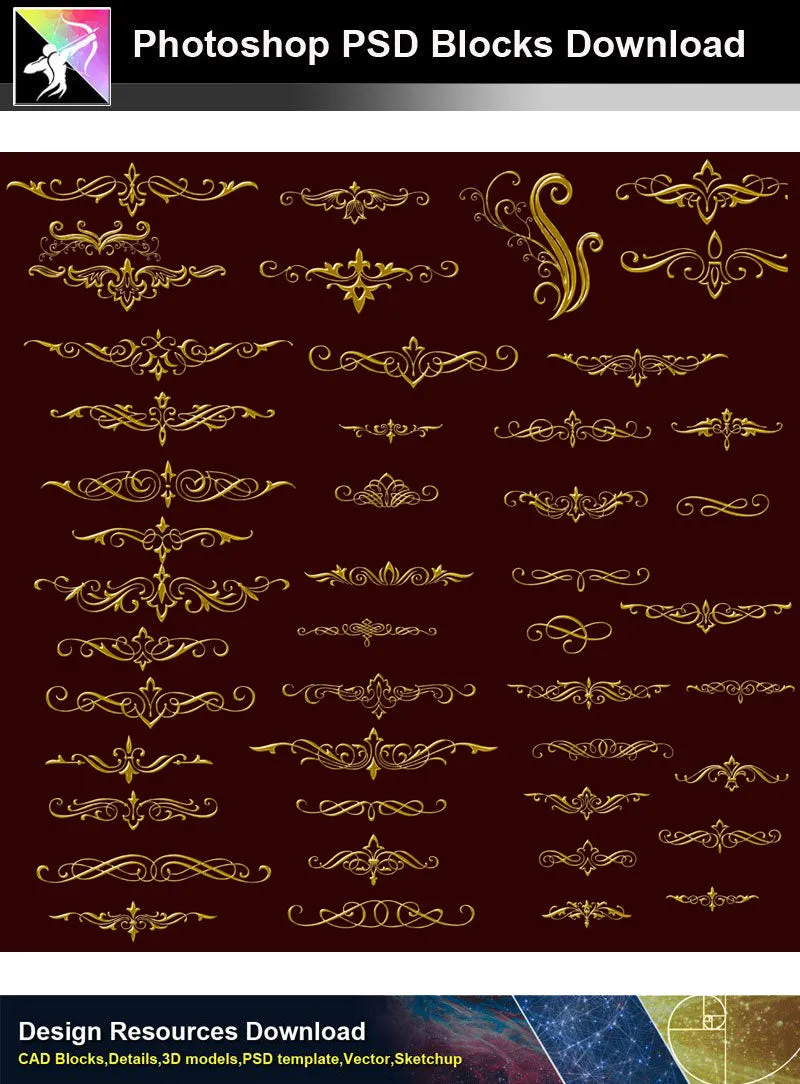 【Photoshop PSD Blocks】Gold Decorative Borders 3