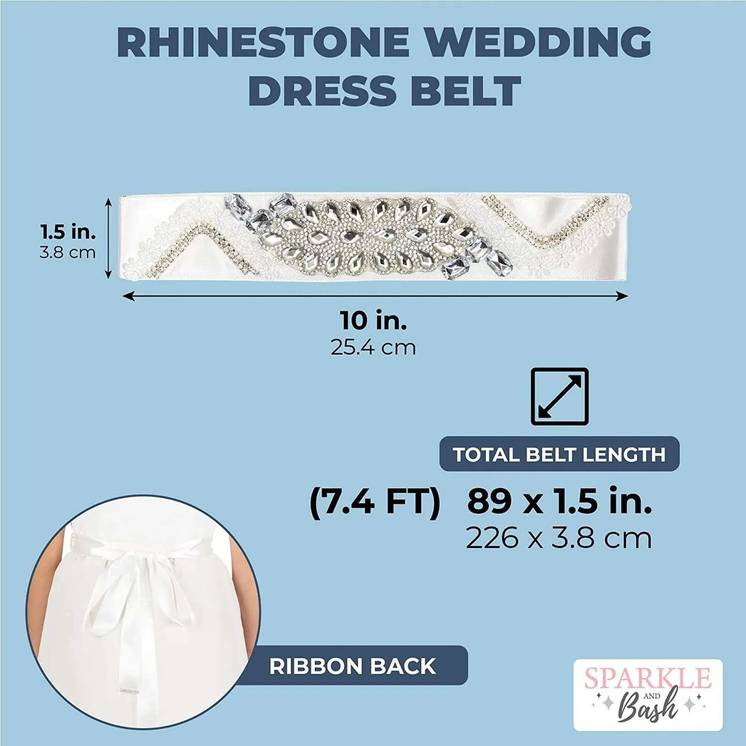 Rhinestone Jeweled Bridal Wedding Dress Belt (89 x 1.5 In)