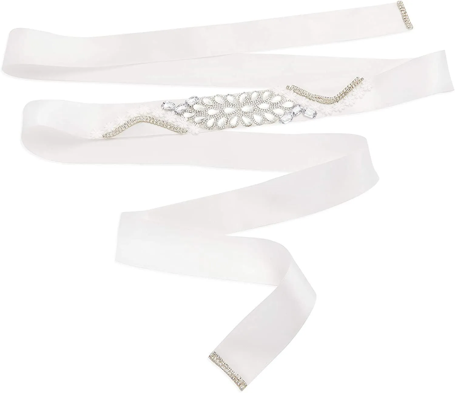 Rhinestone Jeweled Bridal Wedding Dress Belt (89 x 1.5 In)