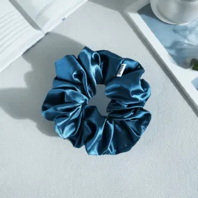 Slim Fluff Silk Satin Scrunchie in Ocean