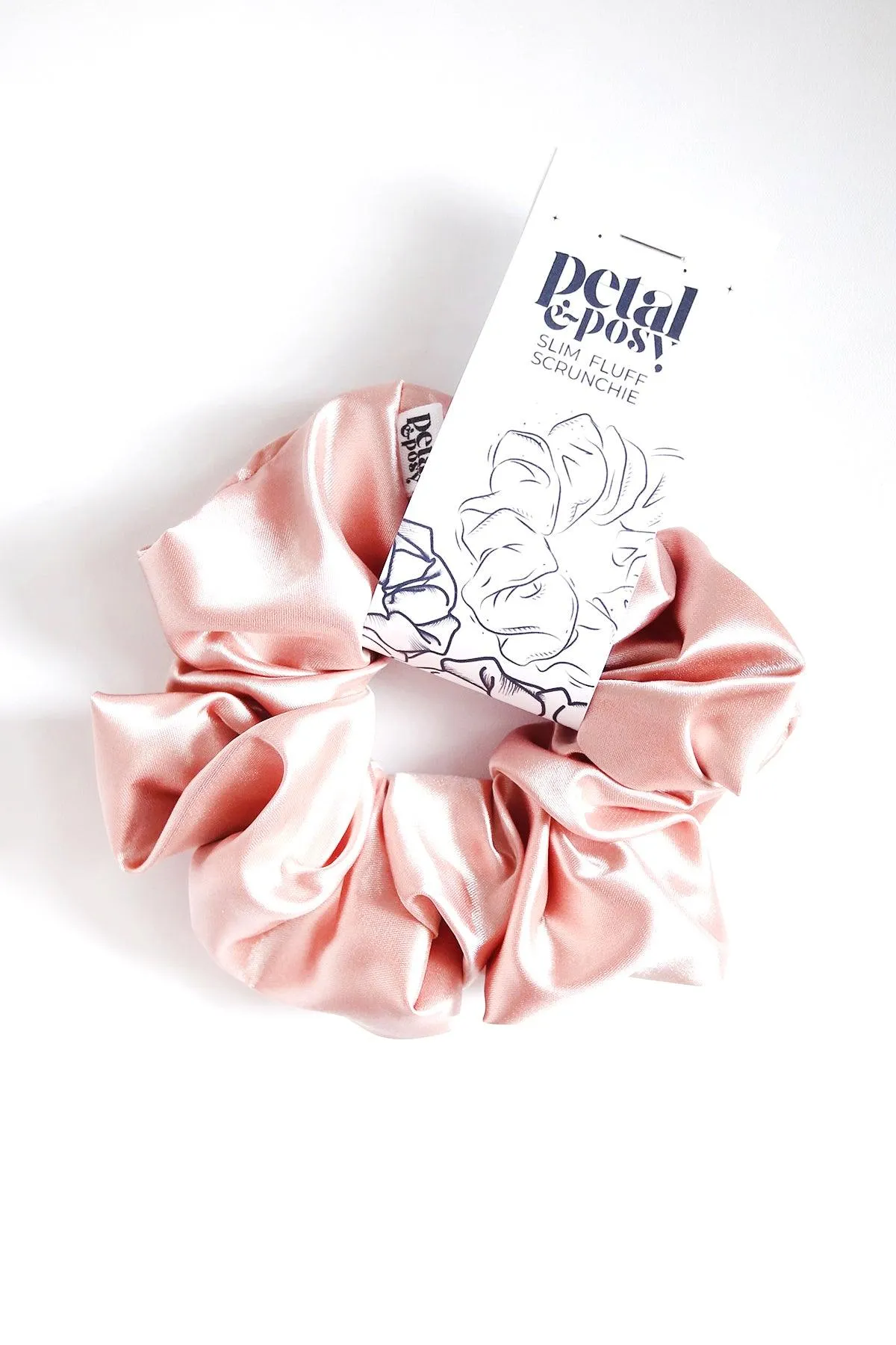 Slim Fluff Silk Satin Scrunchie in Rose Quartz