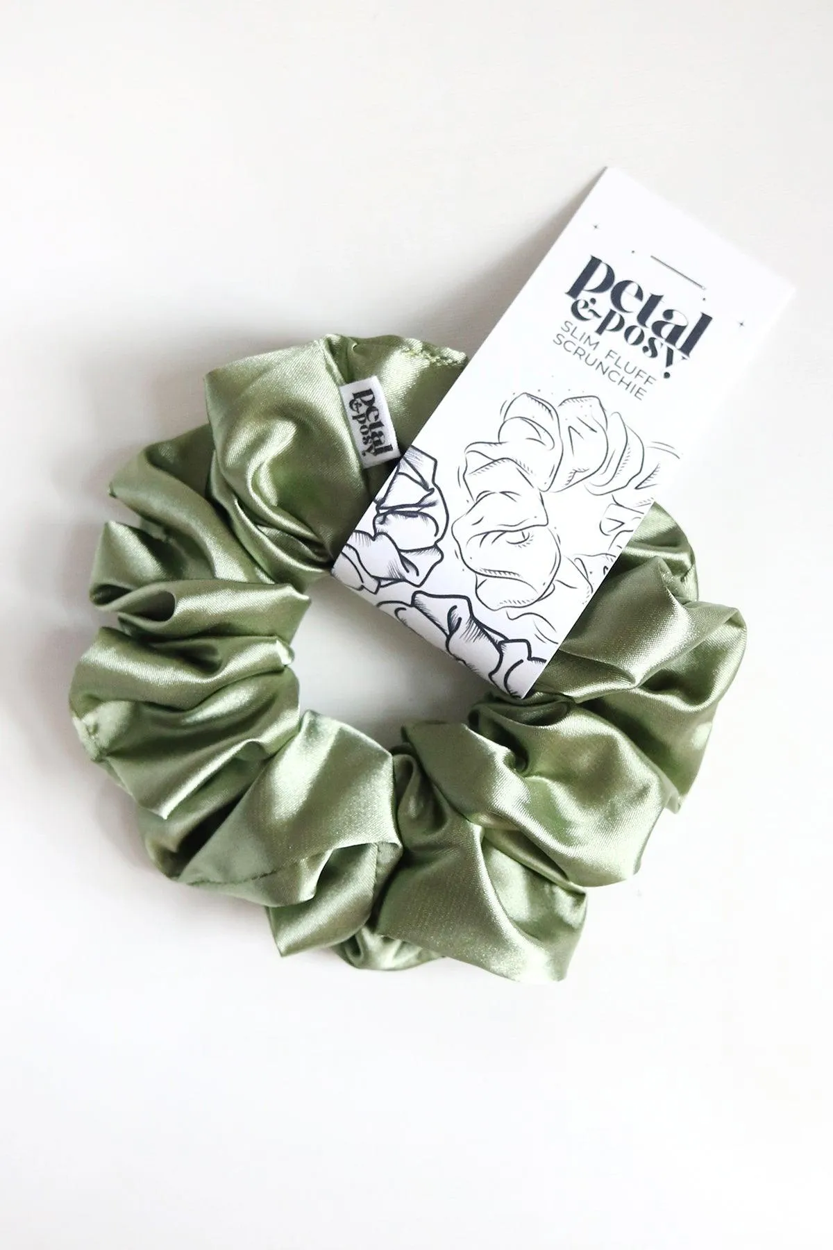Slim Fluff Silk Satin Scrunchie in Sage