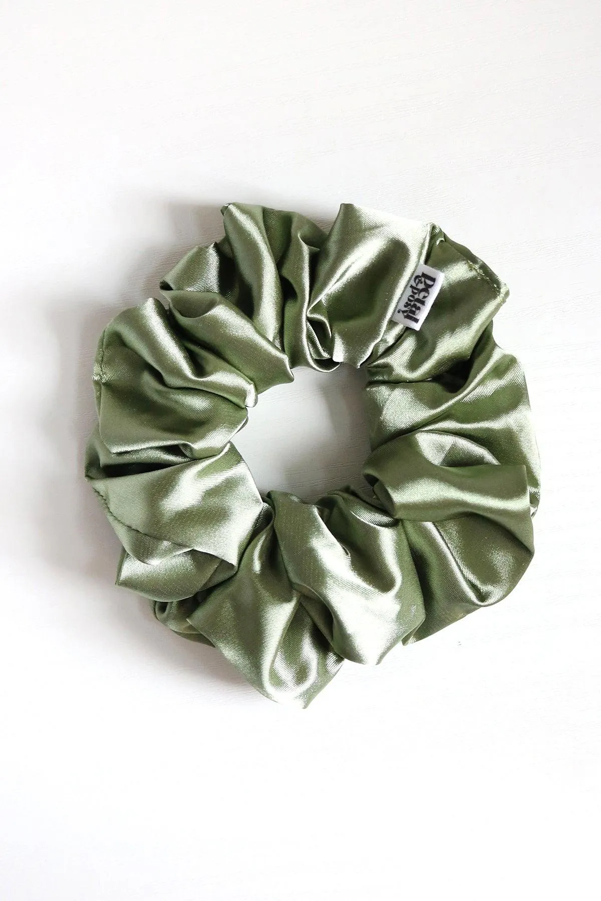 Slim Fluff Silk Satin Scrunchie in Sage