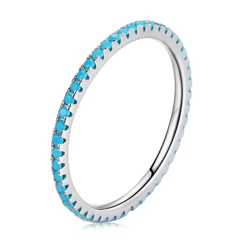 VAIGE 925 Sterling Silver CZ Simulated Diamond Stackable Eternity Band Ring Platinum Plated