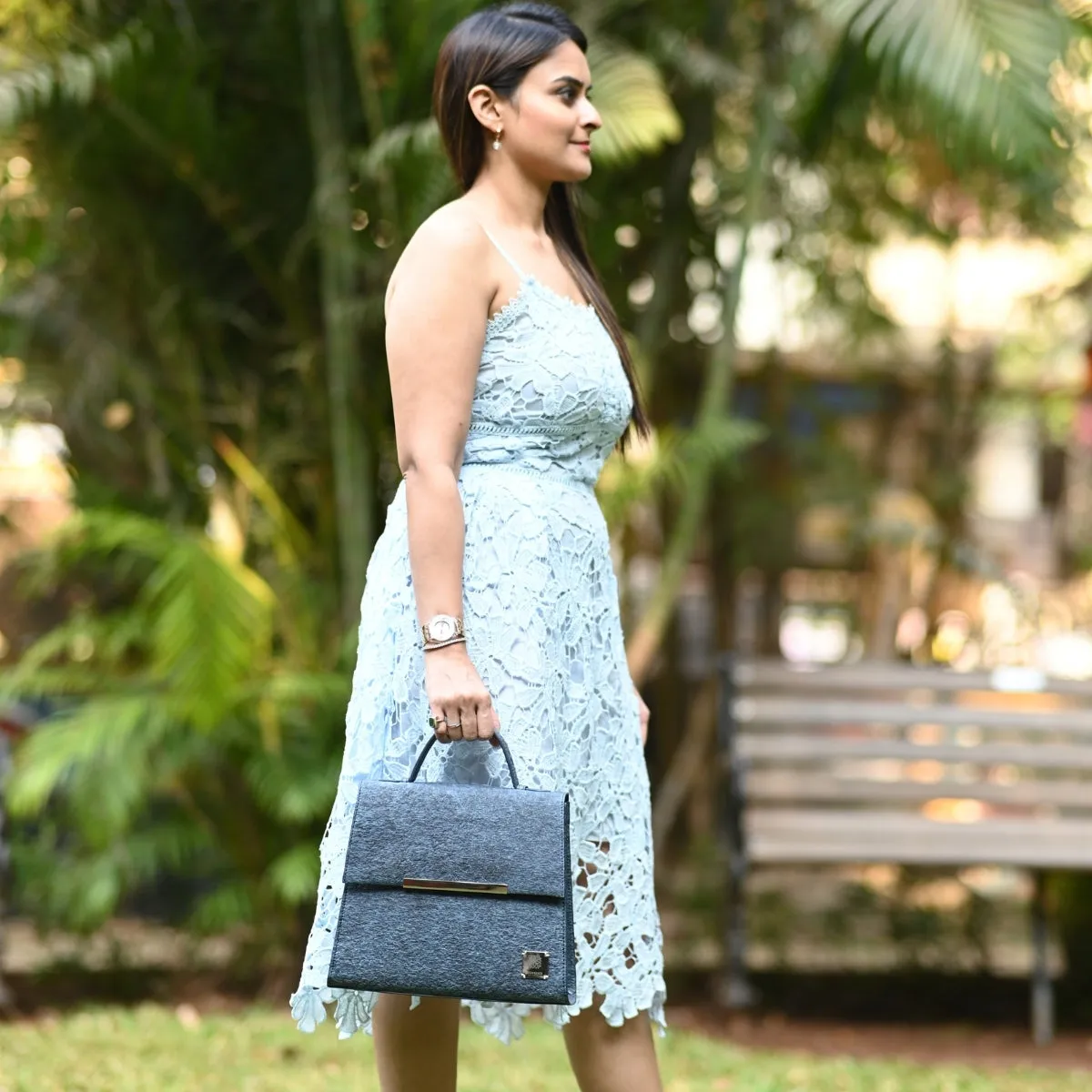Women Bag | Coconut Leather | Handle and Strap | Textured Surface | Indigo