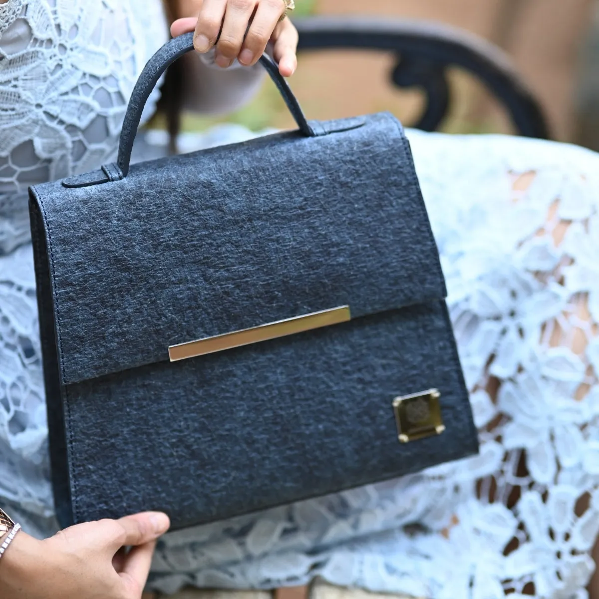 Women Bag | Coconut Leather | Handle and Strap | Textured Surface | Indigo